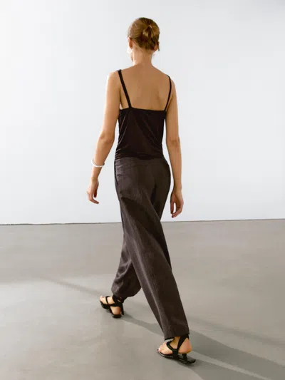 Massimo Dutti Flowing Linen Blend Trousers With Darts In Brown