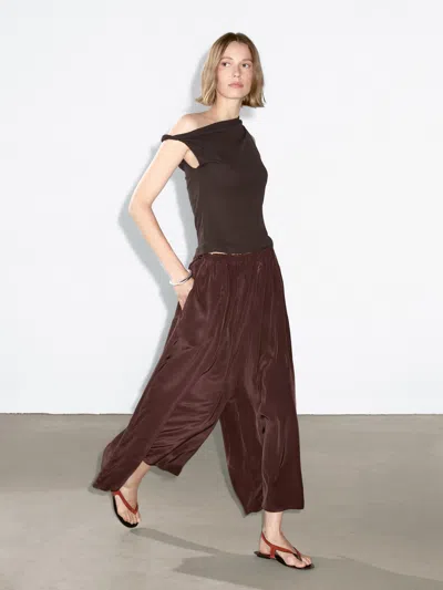 Massimo Dutti Flowing Technical Fabric Skirt In Brown