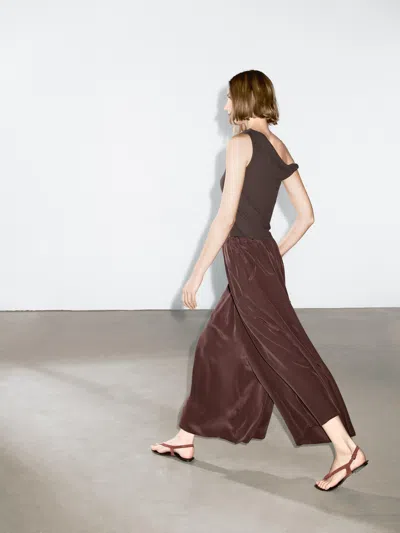 Massimo Dutti Flowing Technical Fabric Skirt In Brown