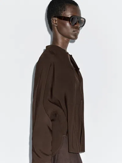 Massimo Dutti Stand Collar Shirt With Front Seam In Brown