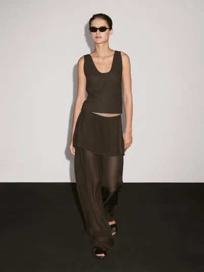 Massimo Dutti Cotton Blend Knit Top With Round Neckline In Green