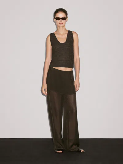 Massimo Dutti Cotton Blend Knit Top With Round Neckline In Green