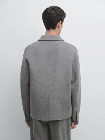 Massimo Dutti Wool Blend Overshirt With Pockets In Gray