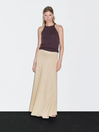 Massimo Dutti Long Herringbone Cotton Blend Skirt In Brown