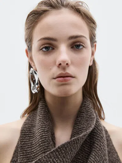 Massimo Dutti Knit Wool And Silk Halter Top In Brown