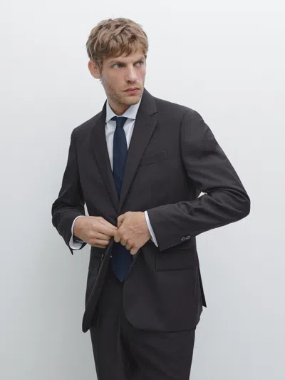 Massimo Dutti 100% Wool Suit Blazer In Black