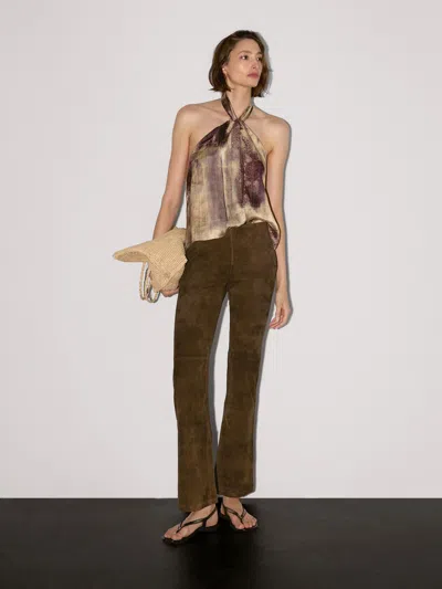 Massimo Dutti Flared Suede Leather Trousers In Multi