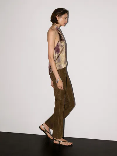 Massimo Dutti Flared Suede Leather Trousers In Multi