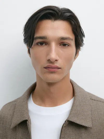 Massimo Dutti 100% Wool Houndstooth Jacket In Brown