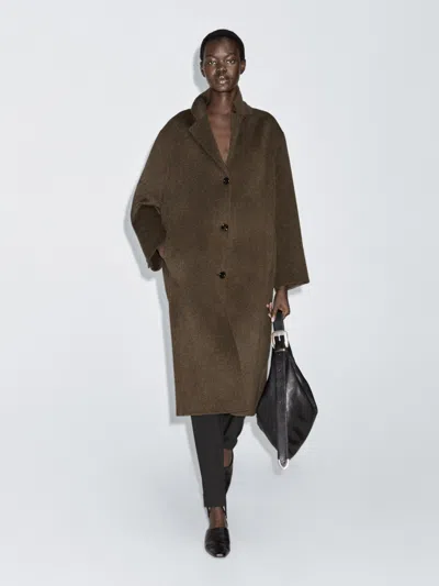 Massimo Dutti Long Wool Blend Coat In Brown