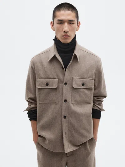 Massimo Dutti Wool Blend Overshirt With Pockets In Multi