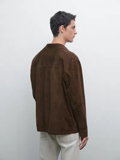 Massimo Dutti Lightweight Suede Leather Overshirt In Multi