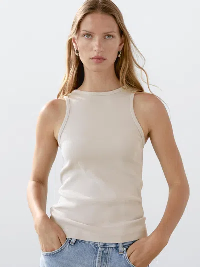 Massimo Dutti Ribbed Halter Top In Neutral