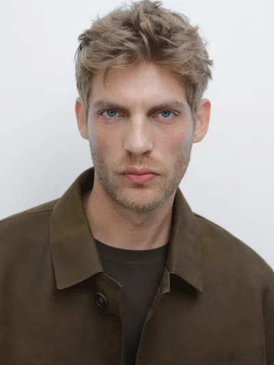 Massimo Dutti Distressed Effect 100% Sheepskin Leather Jacket In Brown