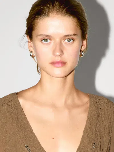 Massimo Dutti Textured Shirt With Ruffles In Gold