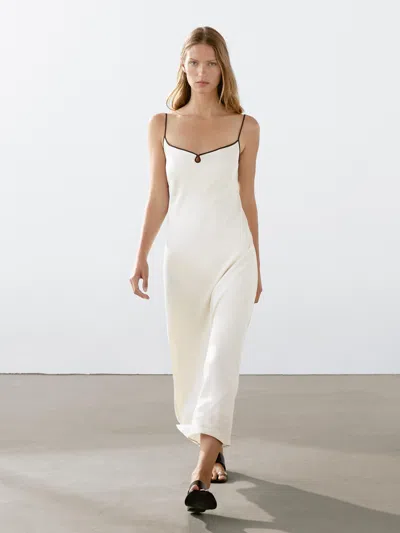 Massimo Dutti Satin Camisole Midi Dress In White