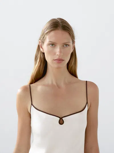 Massimo Dutti Satin Camisole Midi Dress In White