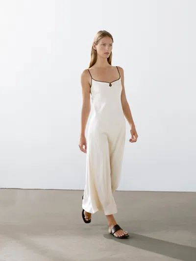 Massimo Dutti Satin Camisole Midi Dress In White