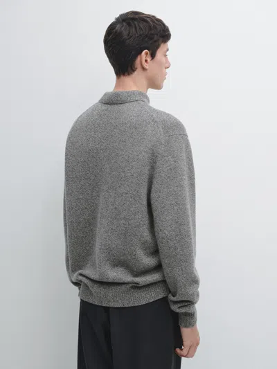 Massimo Dutti Flecked Knit Wool Blend Polo Sweater In Gray