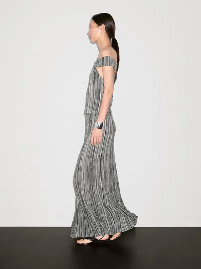 Massimo Dutti Long Knit Skirt With Striped Detail In Gray