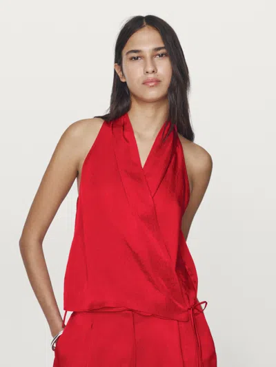 Massimo Dutti Flowing Wrap Top In Red