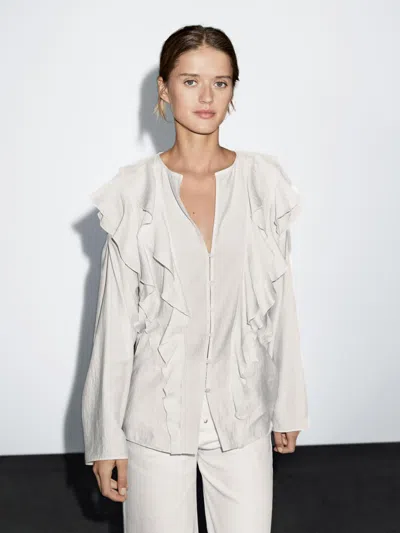 Massimo Dutti Flowing Blouse With Ruffles In Multi