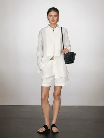 Massimo Dutti Linen Blend Shirt With Thin Pintucks In Multi