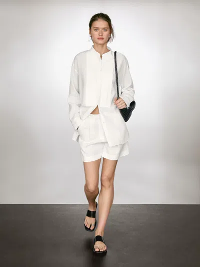 Massimo Dutti Linen Blend Shirt With Thin Pintucks In Multi