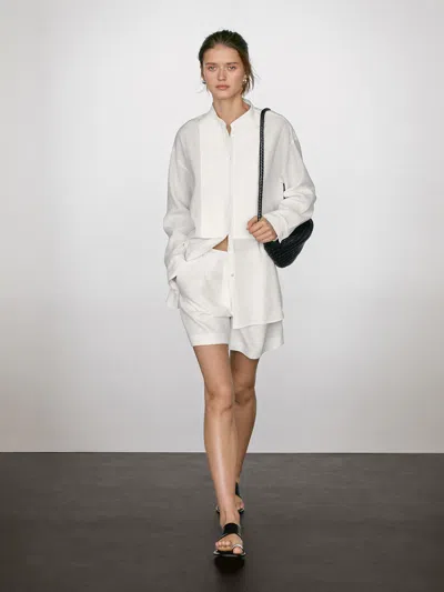 Massimo Dutti Linen Blend Shirt With Thin Pintucks In Multi