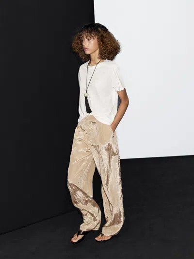 Massimo Dutti Textured Satin Trousers In Black