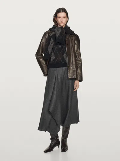 Massimo Dutti Flared Wool Blend Midi Skirt With Pleat In Black