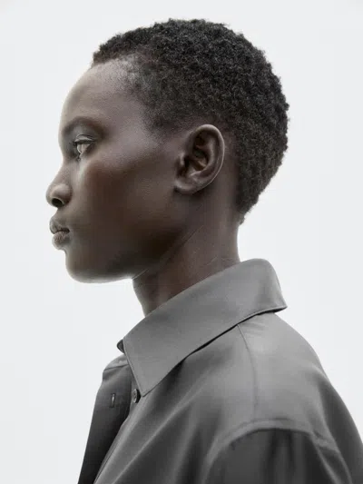 Massimo Dutti 100% Silk Fitted Flowing Shirt In Gray