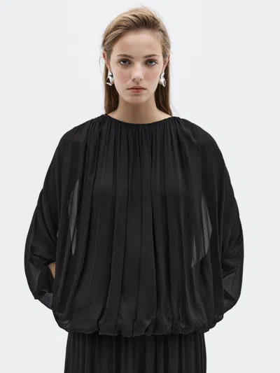 Massimo Dutti Flowing Balloon Blouse In Black