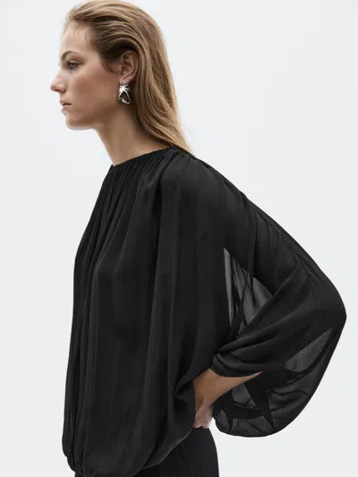 Massimo Dutti Flowing Balloon Blouse In Black