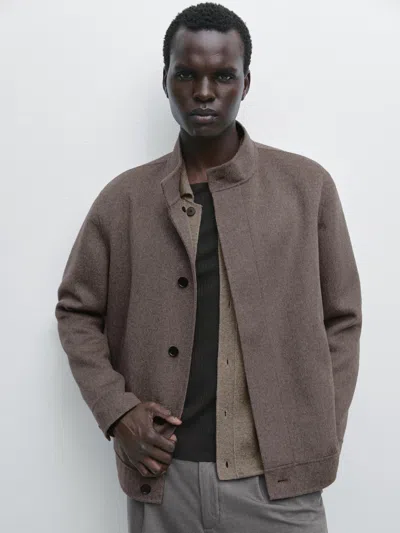 Massimo Dutti Double Wool Blend Jacket In Gray