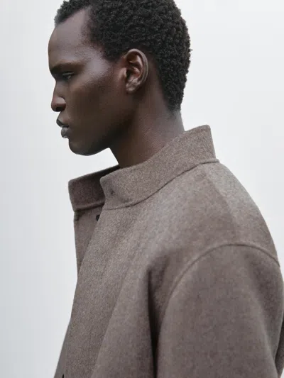 Massimo Dutti Double Wool Blend Jacket In Gray