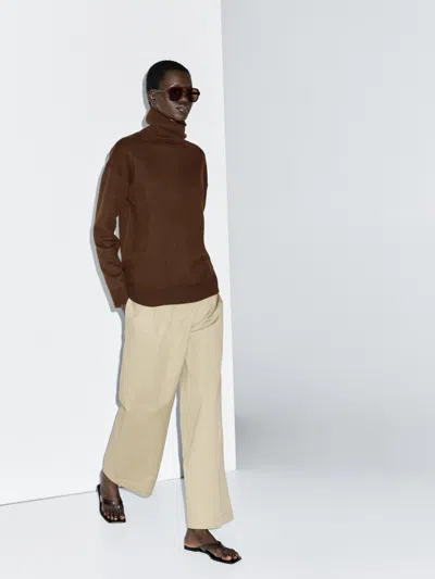 Massimo Dutti Wool Blend Knit Turtleneck Sweater In Brown