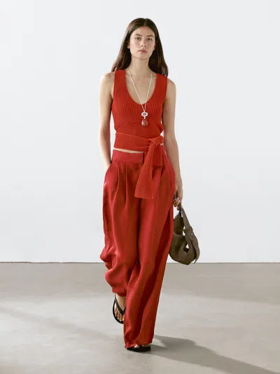 Massimo Dutti Flowing Trousers With Darts In Brown