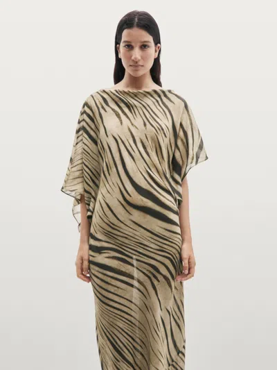 Massimo Dutti Long Animal Print Dress In Multi