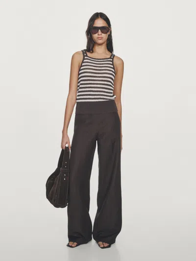 Massimo Dutti Crochet Top With Striped Detail In Brown