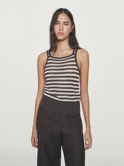 Massimo Dutti Crochet Top With Striped Detail In Brown