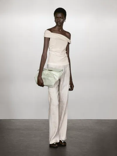 Massimo Dutti Draped Strapless Top In Neutral