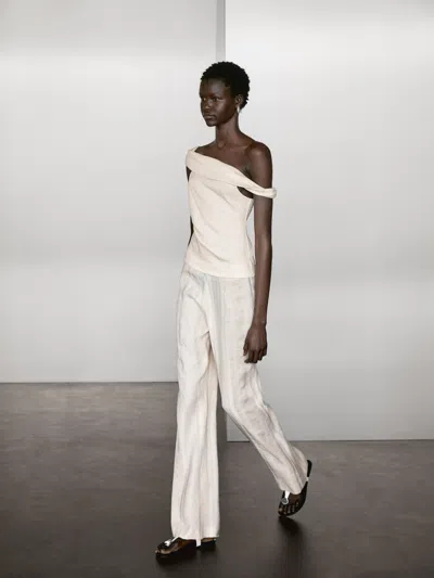 Massimo Dutti Draped Strapless Top In Neutral