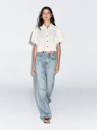 Massimo Dutti Short Sleeve Bat Sleeve Shirt In Blue