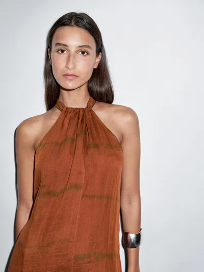 Massimo Dutti Long Striped Halter Dress In Brown