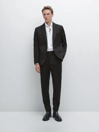 Massimo Dutti 100% Wool Suit Blazer In Black