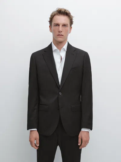 Massimo Dutti 100% Wool Suit Blazer In Black