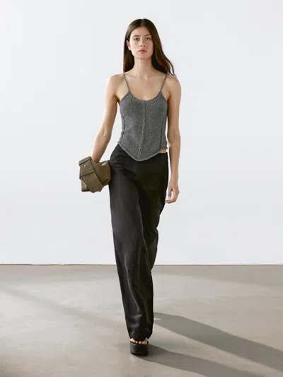 Massimo Dutti 100% Cotton Knit Top In Gray