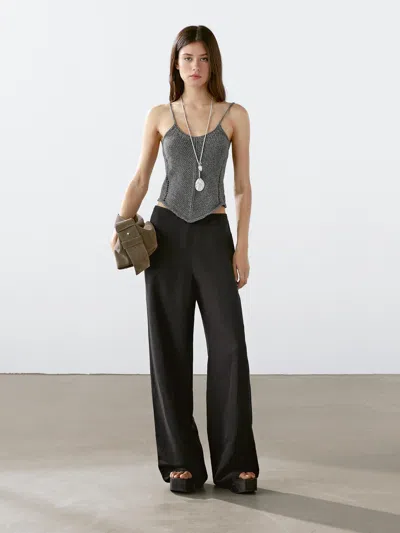 Massimo Dutti 100% Cotton Knit Top In Gray