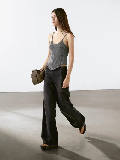 Massimo Dutti 100% Cotton Knit Top In Gray